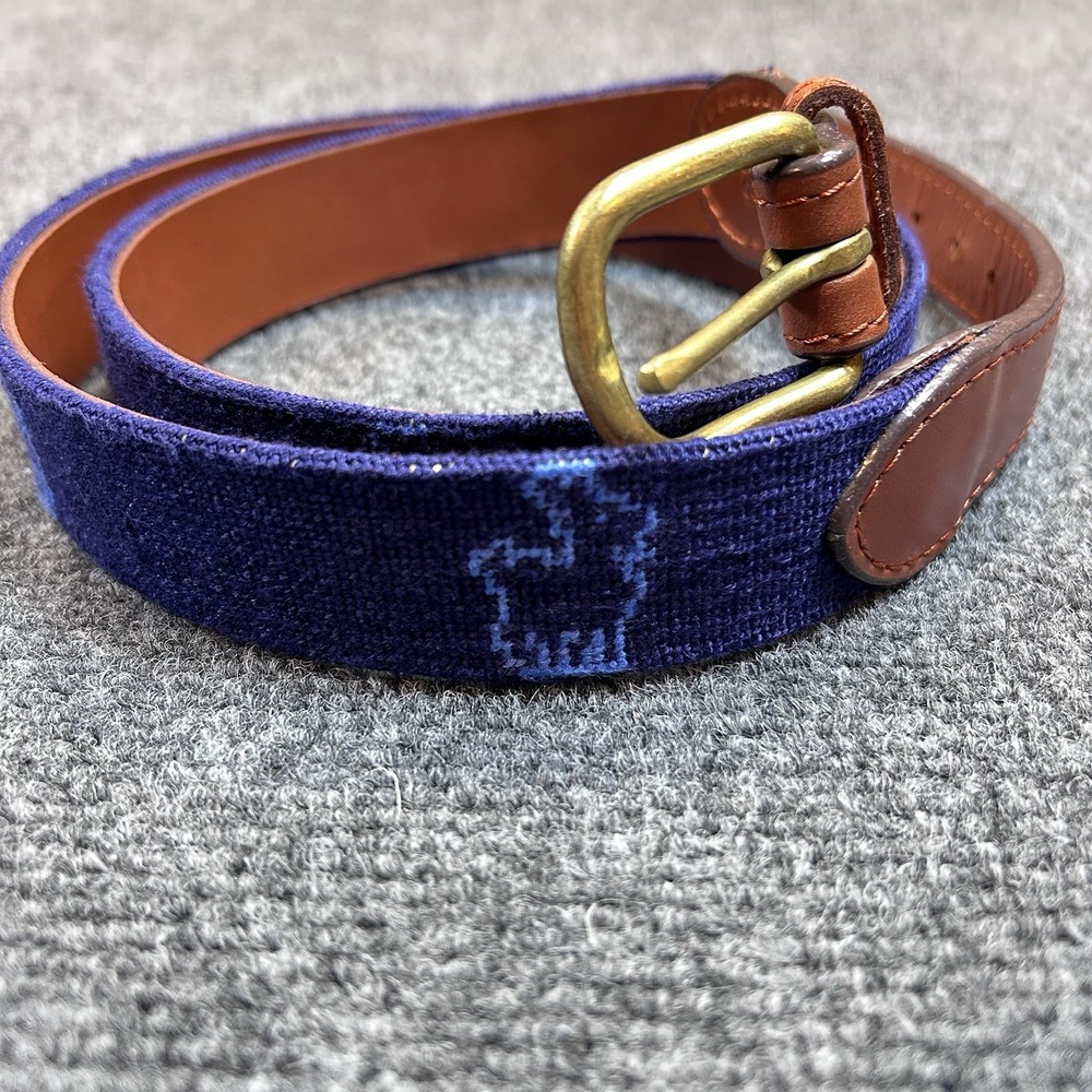 Smathers & Branson needlepoint belt 38 Navy Blue Mountain Goat Ram USA Made